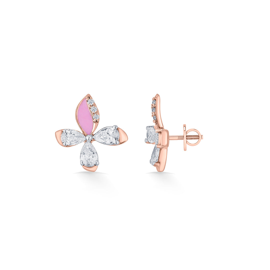 Blush Butterfly Diamond & Gold Stud Earrings for Women