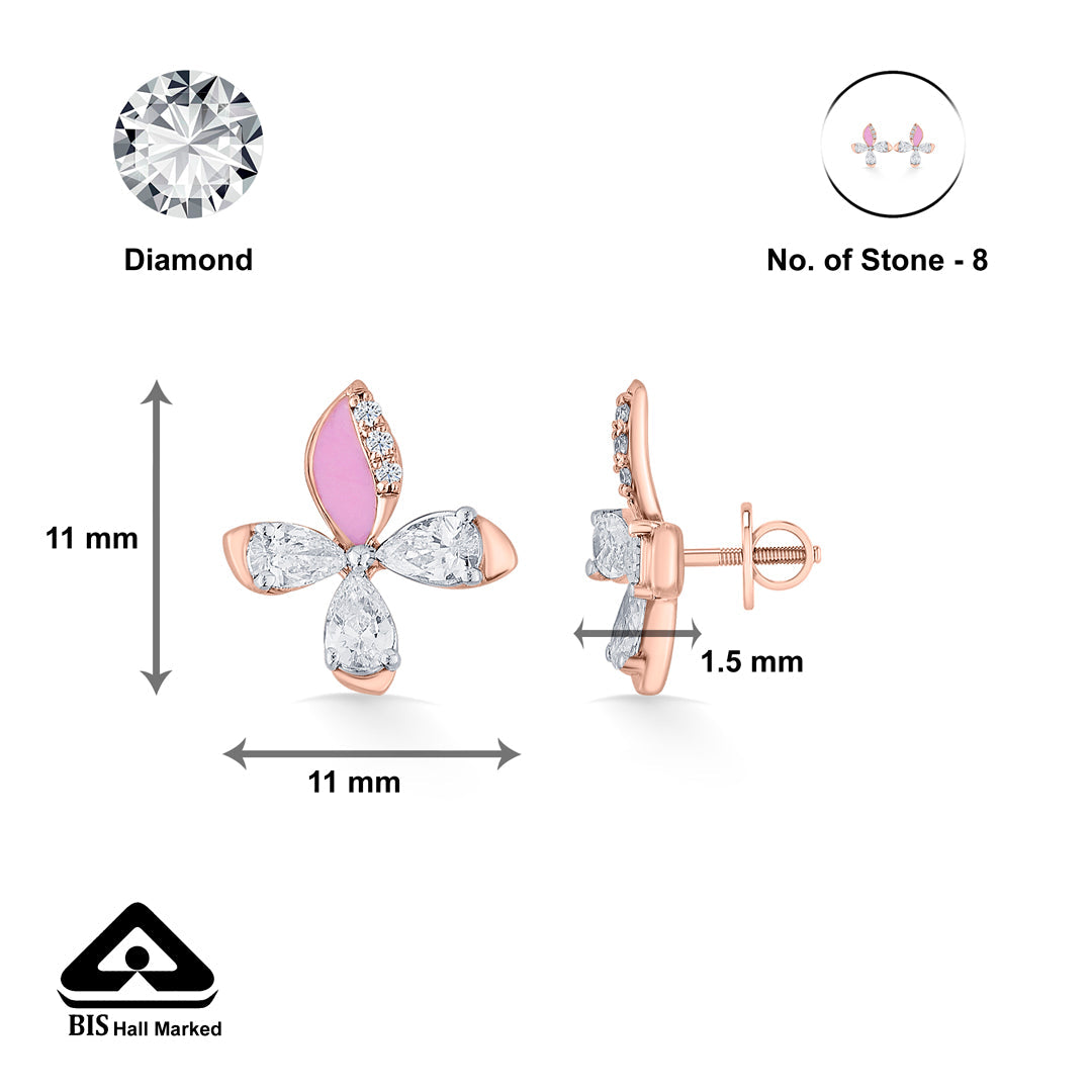 Blush Butterfly Diamond & Gold Stud Earrings for Women