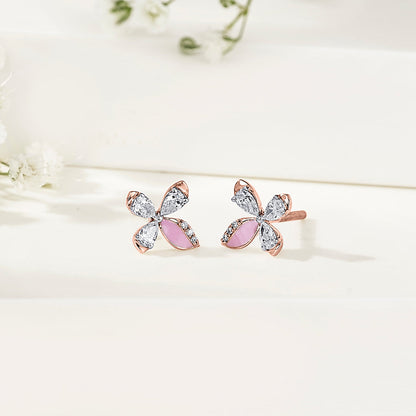 Blush Butterfly Diamond & Gold Stud Earrings for Women