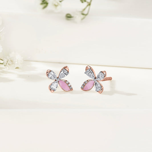 Blush Butterfly Diamond & Gold Stud Earrings for Women
