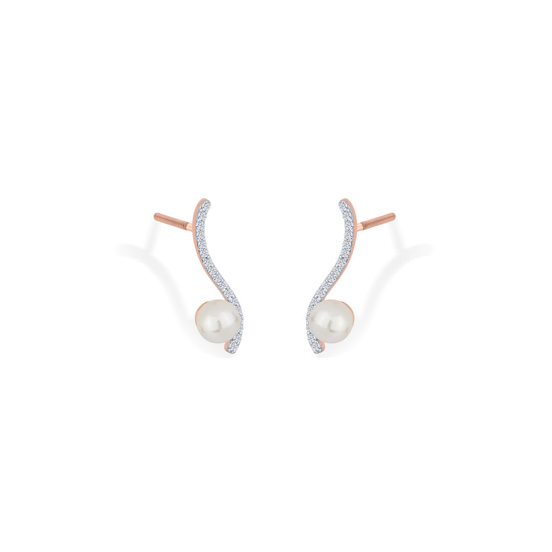 Gentle Spiral Diamond & Gold Stud Earrings for Women
