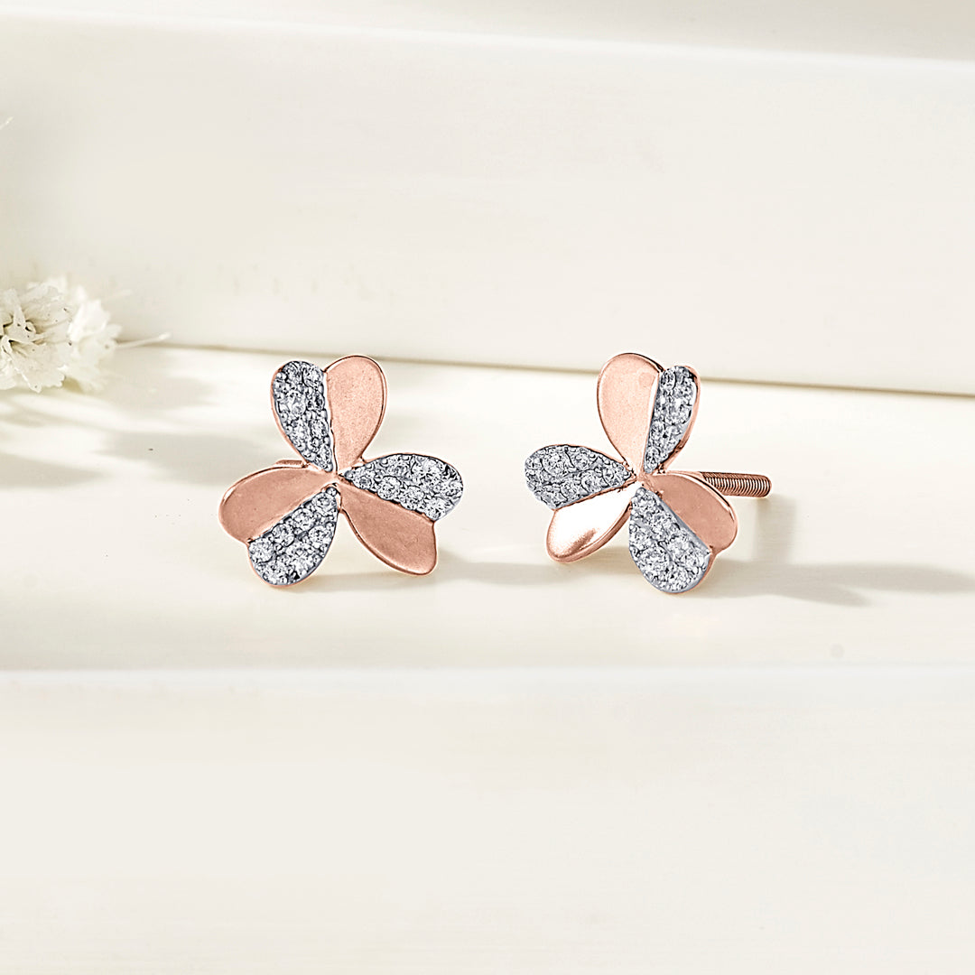 Clover Grace Diamond & Gold Stud Earrings for Women