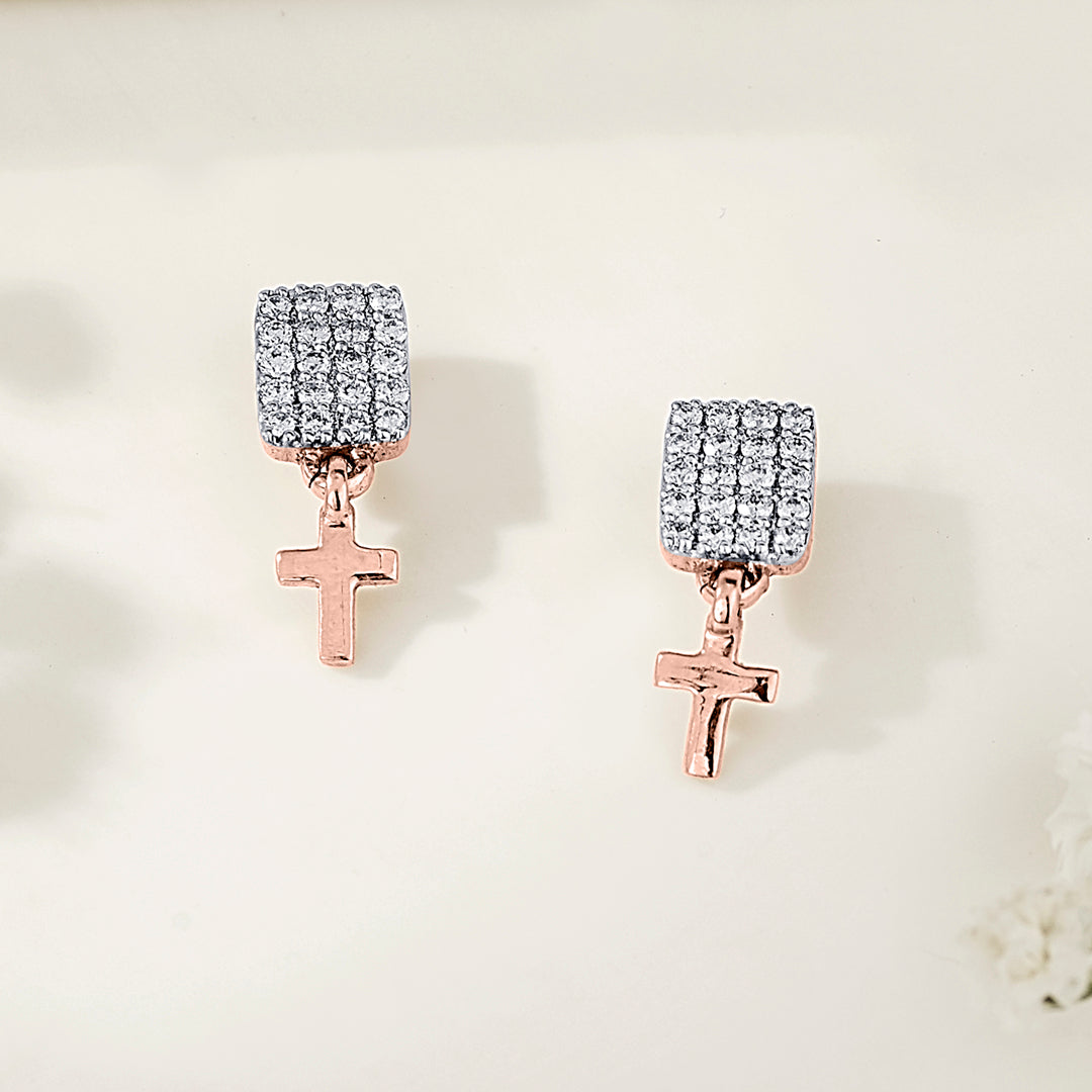 Sacred Cross Diamond & Gold Drops & Danglers Earrings for Women