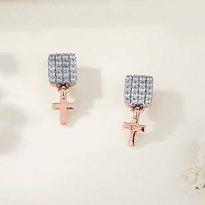 Sacred Cross Diamond & Gold Drops & Danglers Earrings for Women