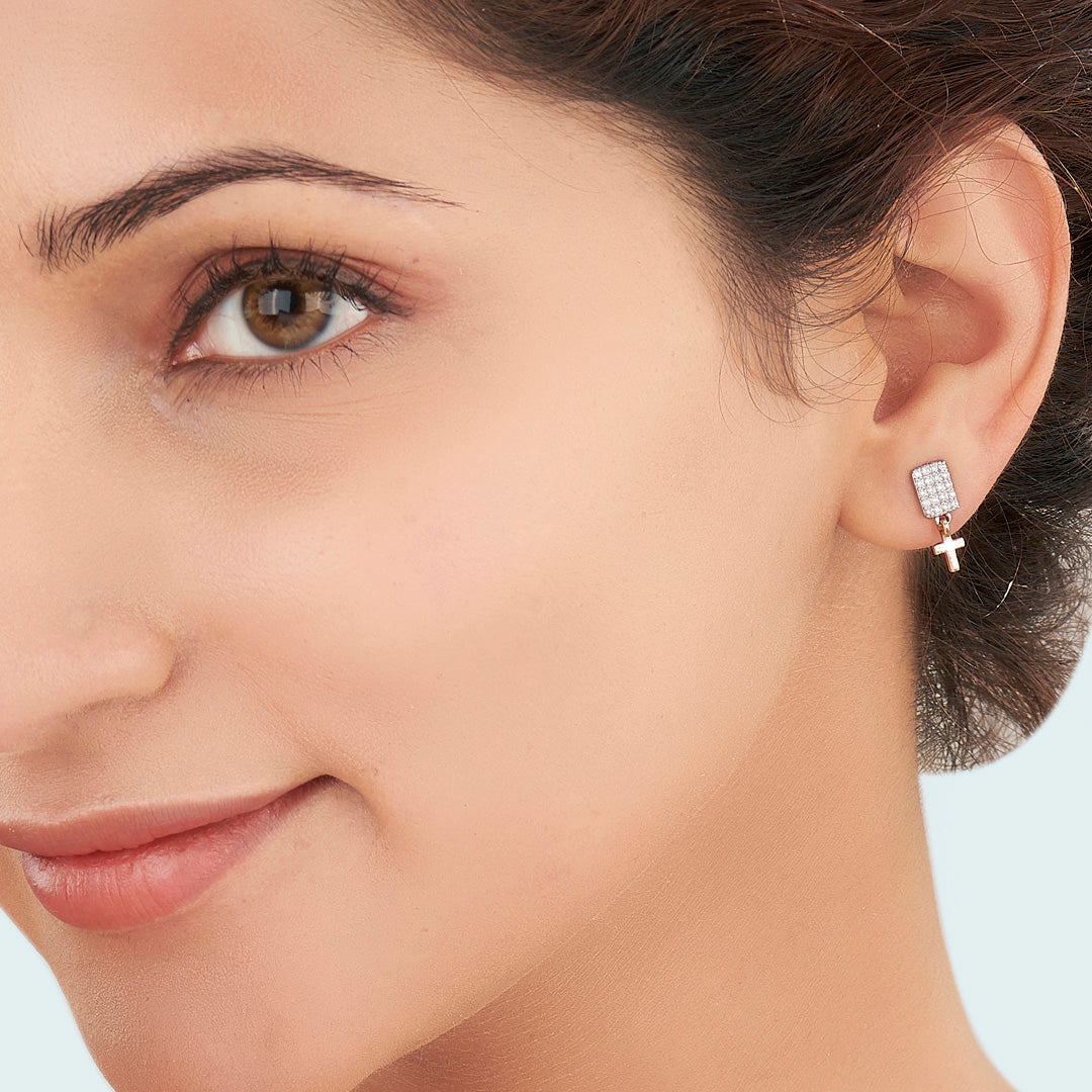 Sacred Cross Diamond & Gold Drops & Danglers Earrings for Women