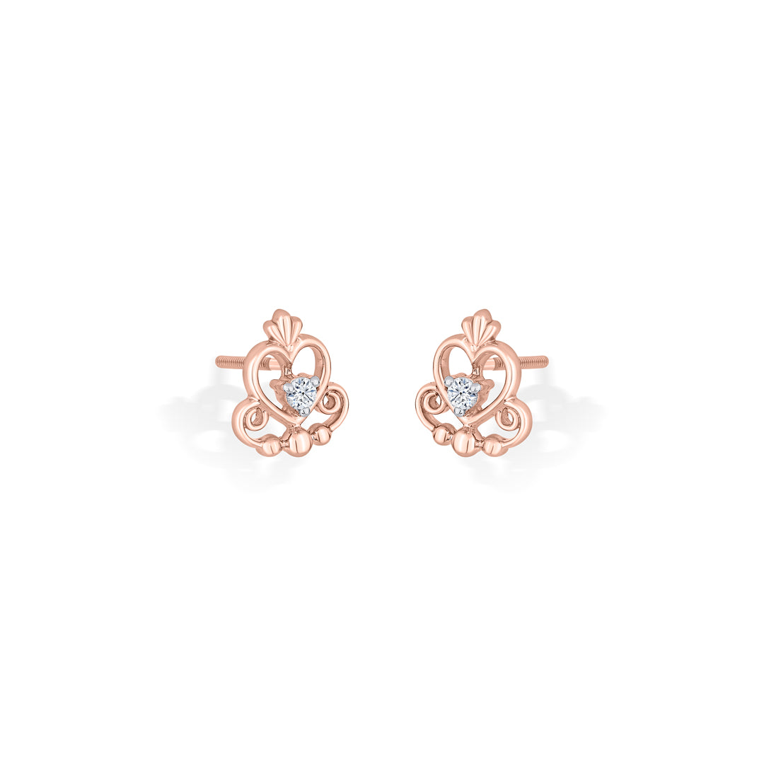 Regal Heart Diamond & Gold Stud Earrings for Women