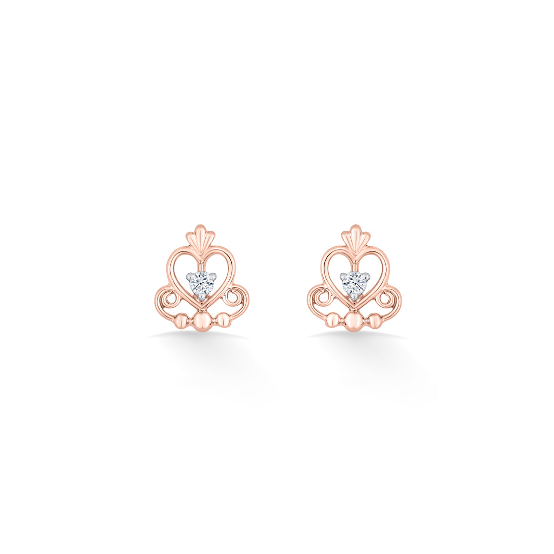 Regal Heart Diamond & Gold Stud Earrings for Women