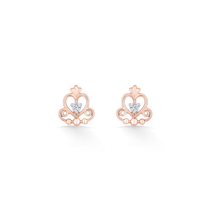 Regal Heart Diamond & Gold Stud Earrings for Women
