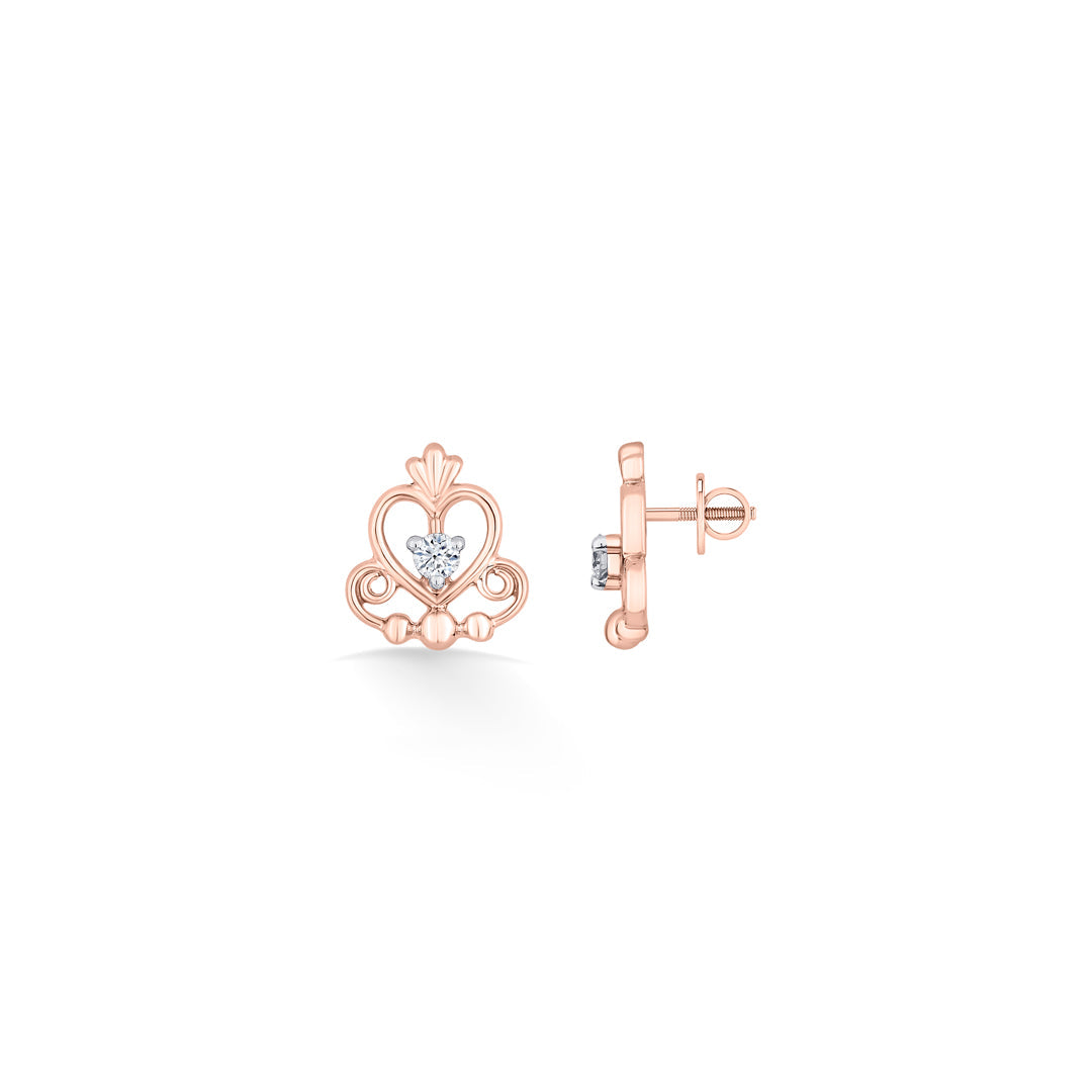 Regal Heart Diamond & Gold Stud Earrings for Women