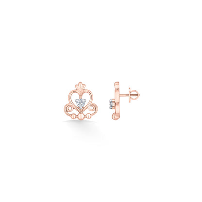 Regal Heart Diamond & Gold Stud Earrings for Women