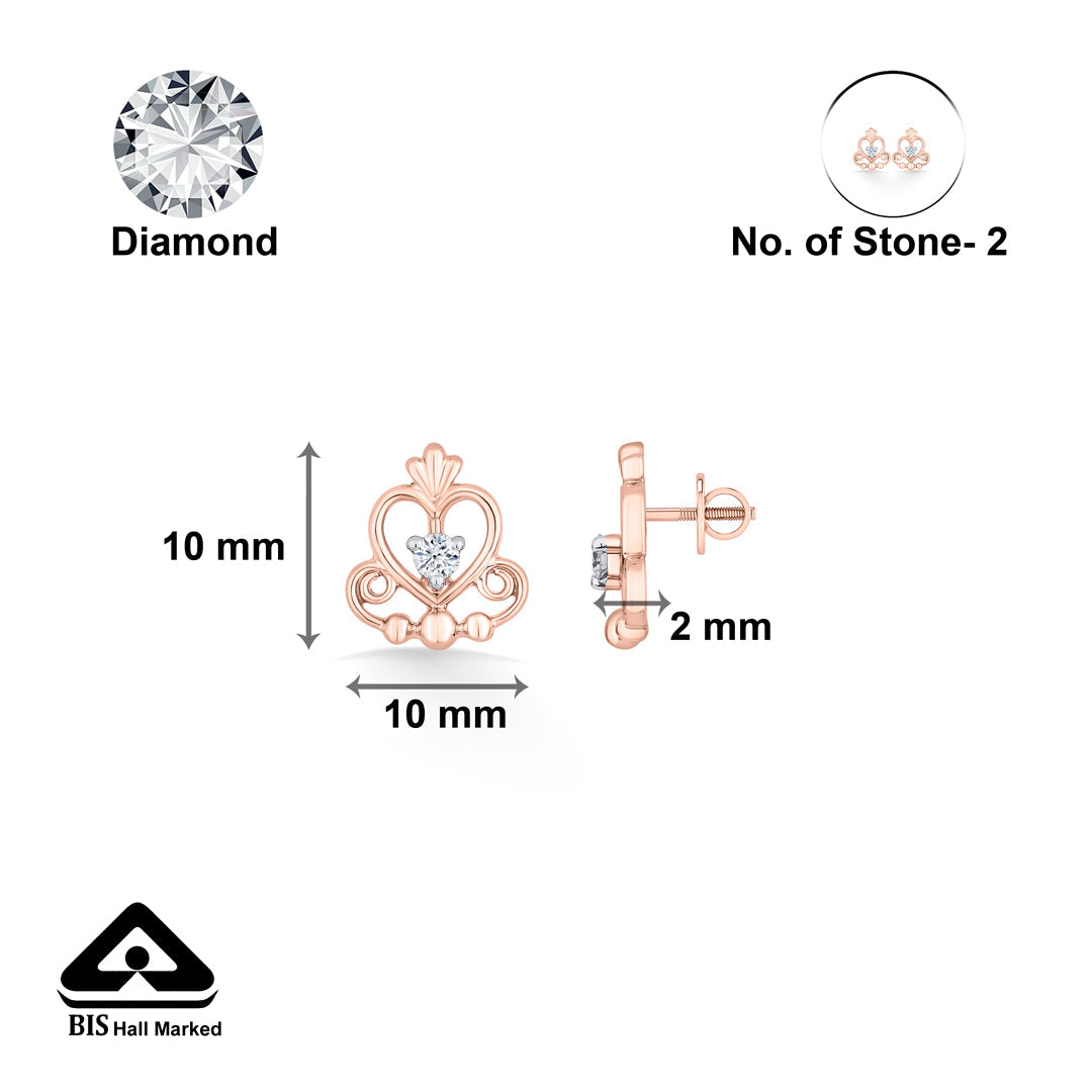 Regal Heart Diamond & Gold Stud Earrings for Women