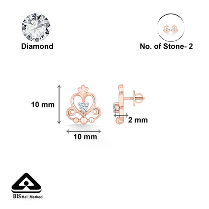 Regal Heart Diamond & Gold Stud Earrings for Women