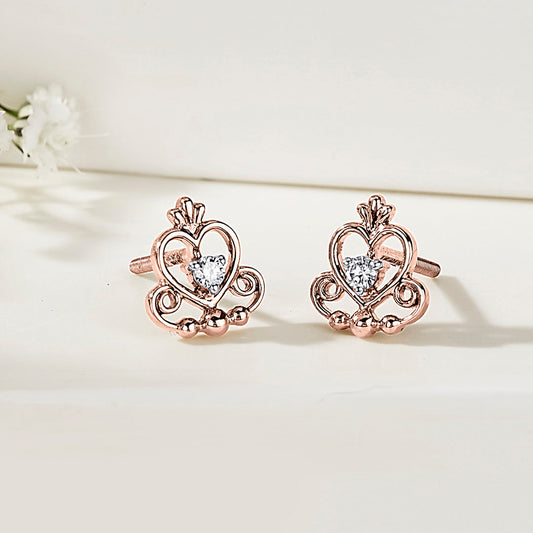 Regal Heart Diamond & Gold Stud Earrings for Women