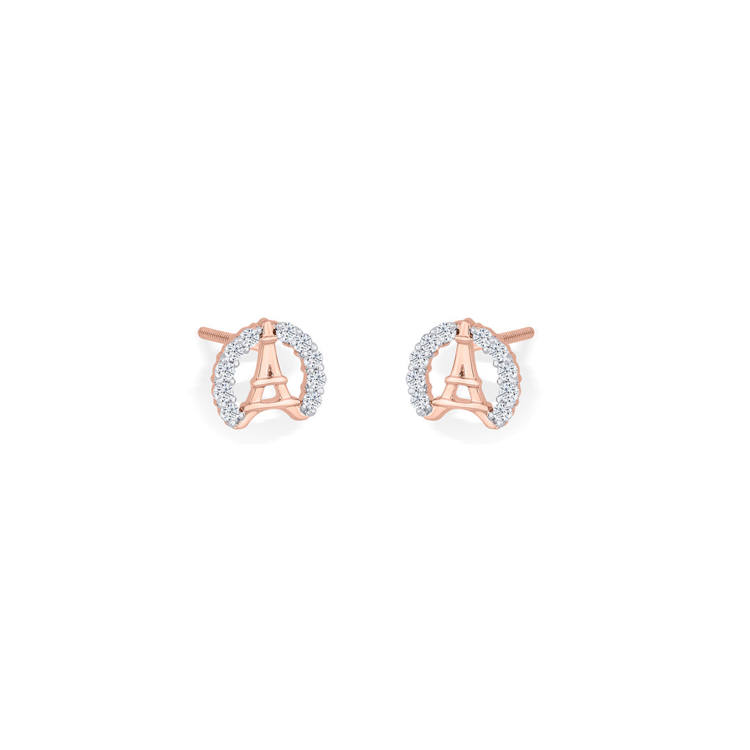 Paris Shine Diamond & Gold Stud Earrings for Women