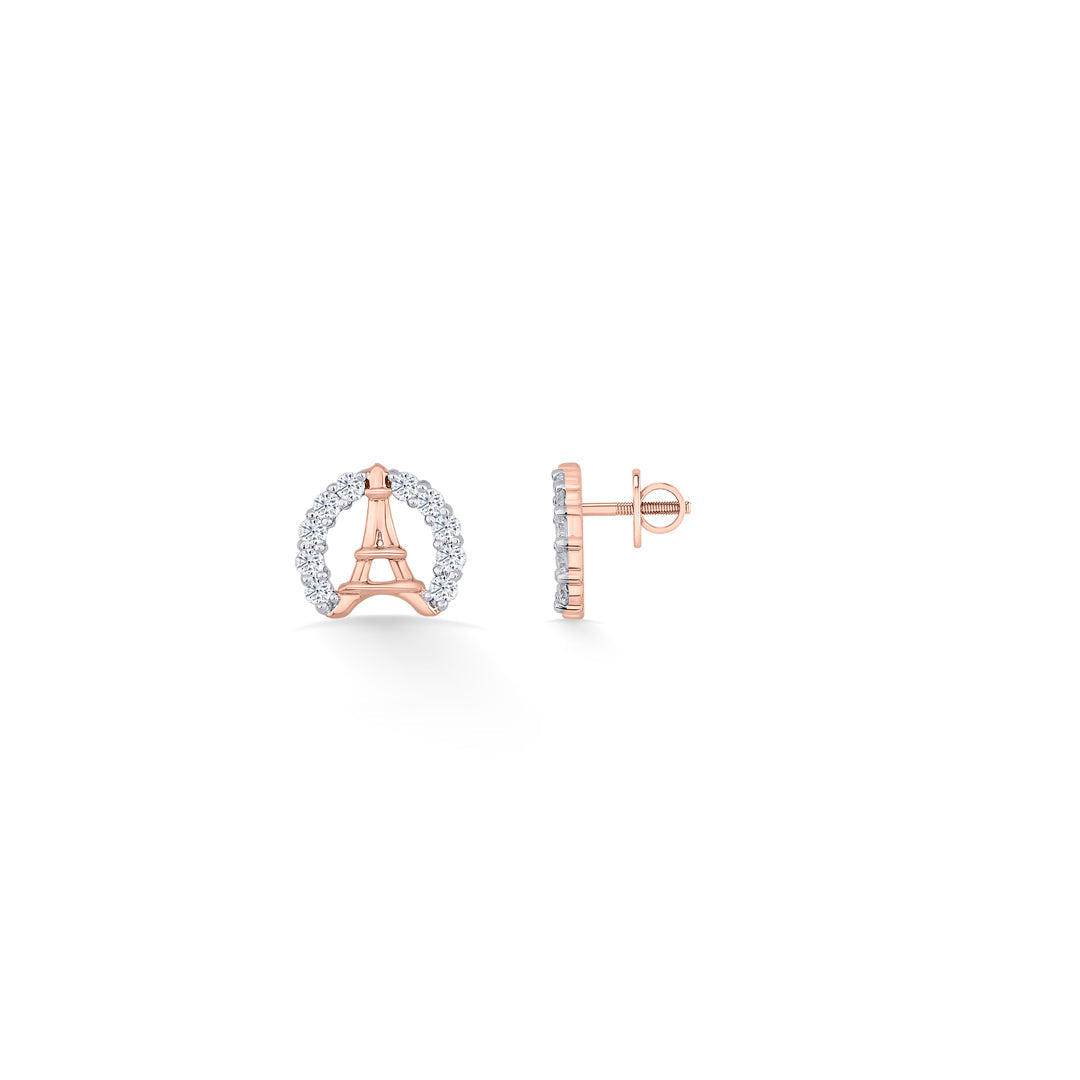 Paris Shine Diamond & Gold Stud Earrings for Women