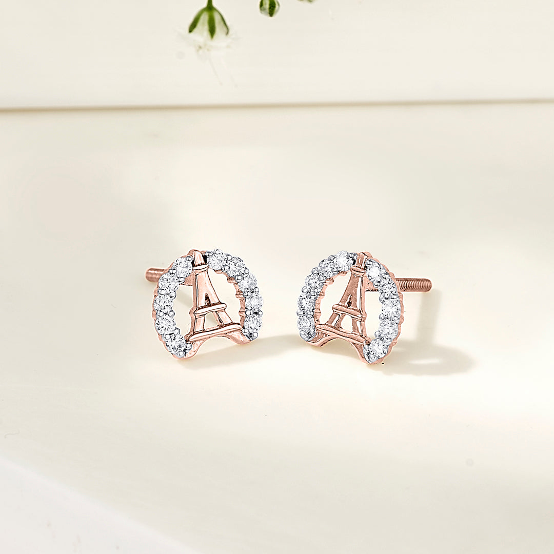 Paris Shine Diamond & Gold Stud Earrings for Women