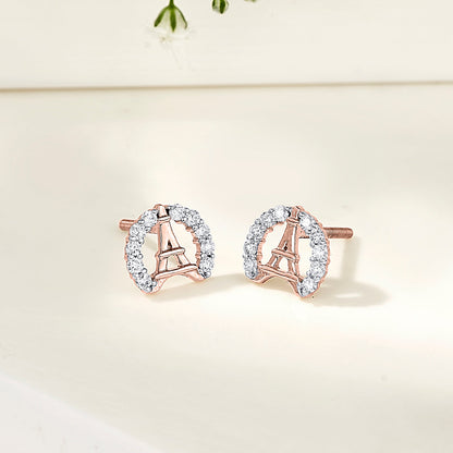 Paris Shine Diamond & Gold Stud Earrings for Women