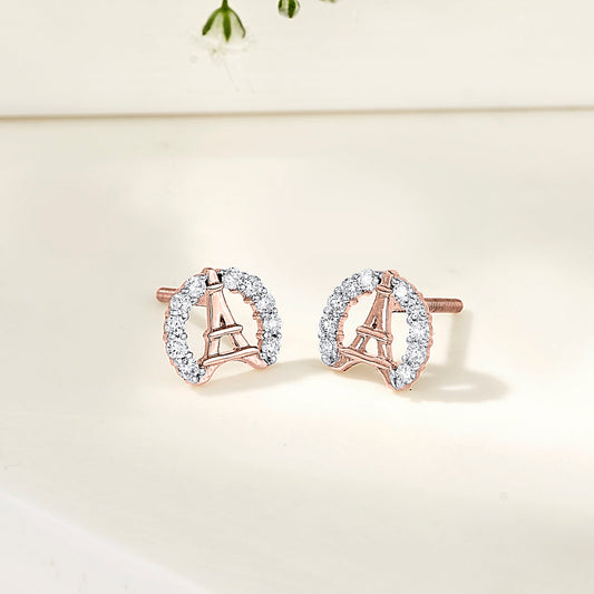 Paris Shine Diamond & Gold Stud Earrings for Women
