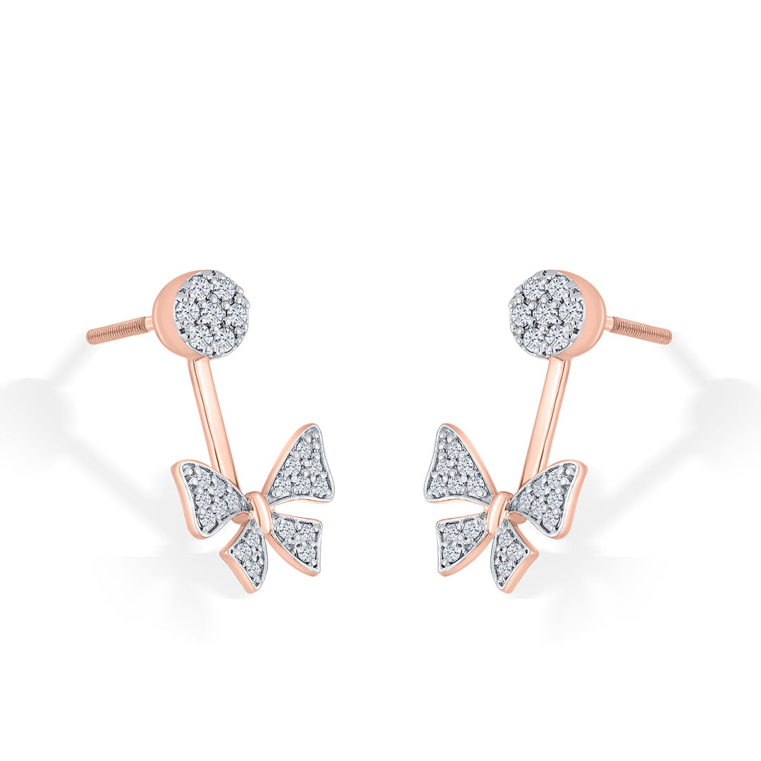 Ribbon Spark Diamond & Gold Stud Earrings for Women