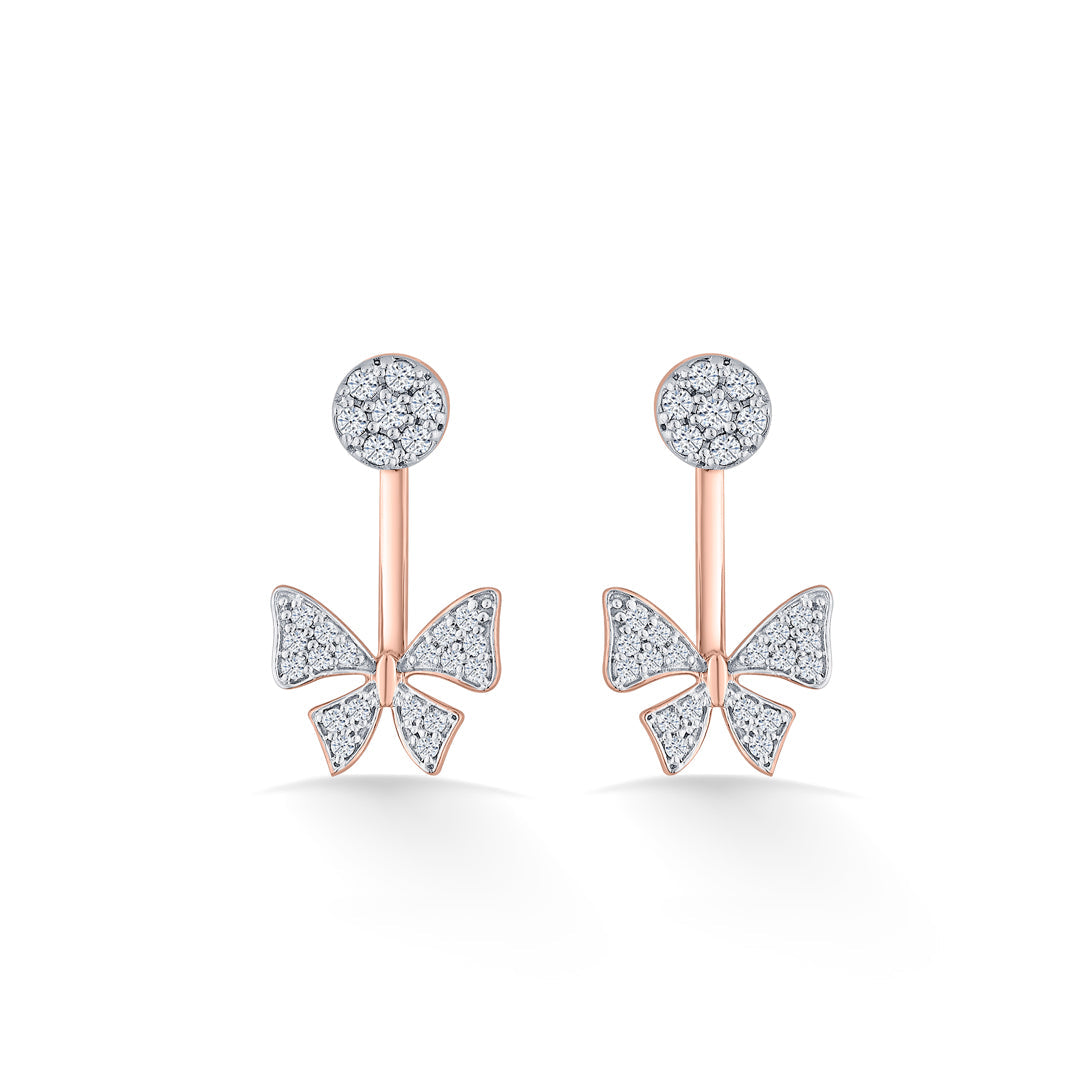 Ribbon Spark Diamond & Gold Stud Earrings for Women