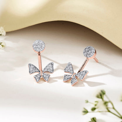 Ribbon Spark Diamond & Gold Stud Earrings for Women