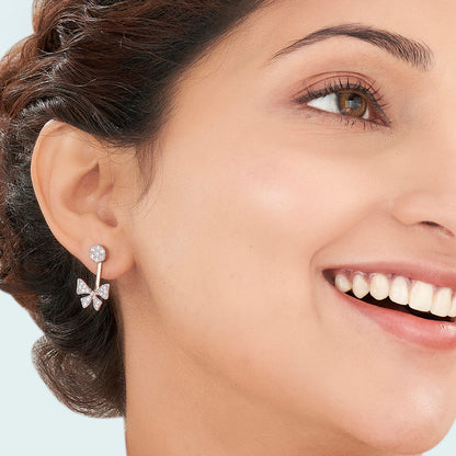 Ribbon Spark Diamond & Gold Stud Earrings for Women