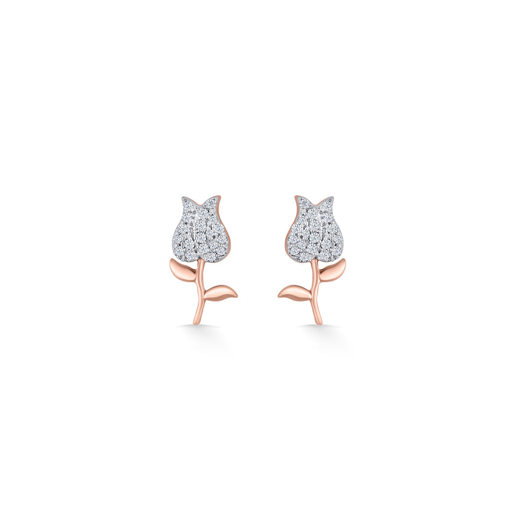 Rosebud Gleam Diamond & Gold Stud Earrings for Women