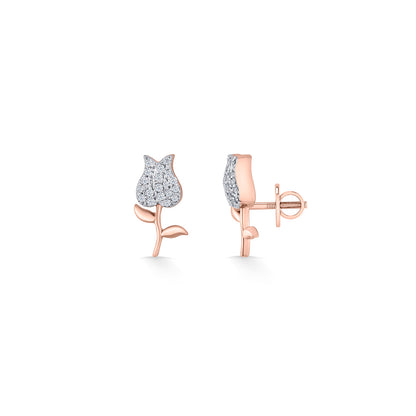 Rosebud Gleam Diamond & Gold Stud Earrings for Women