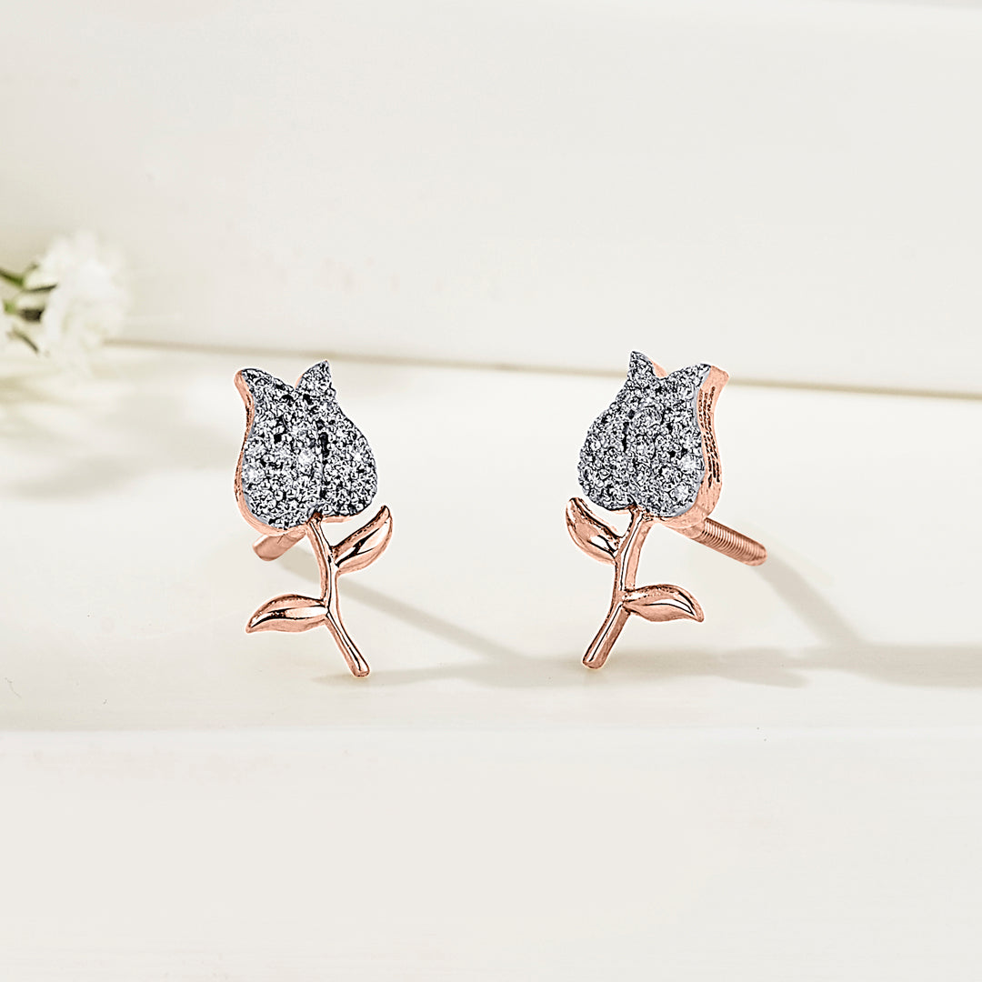 Rosebud Gleam Diamond & Gold Stud Earrings for Women