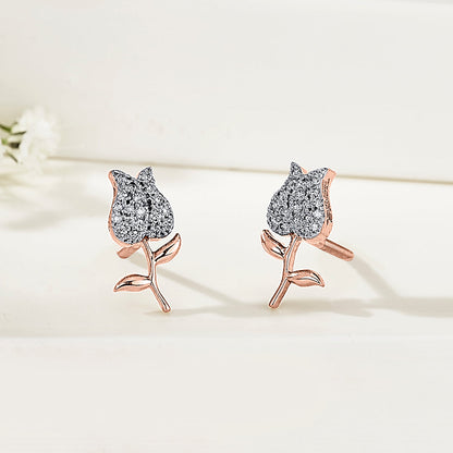 Rosebud Gleam Diamond & Gold Stud Earrings for Women