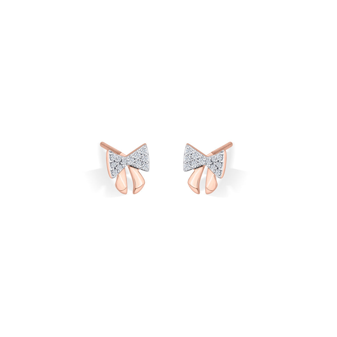 Evening Bow Diamond & Gold Stud Earrings for Women