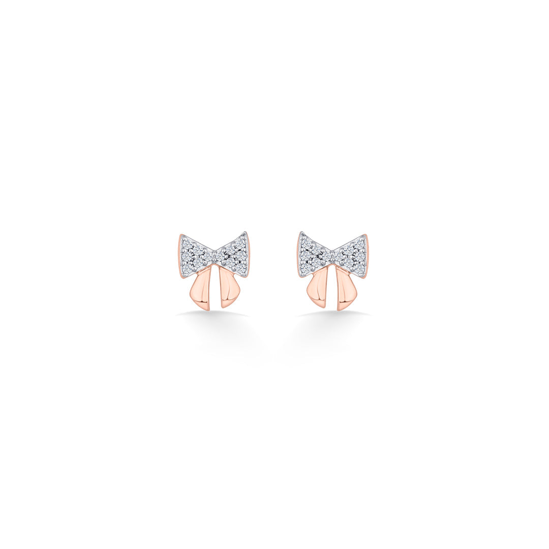 Evening Bow Diamond & Gold Stud Earrings for Women