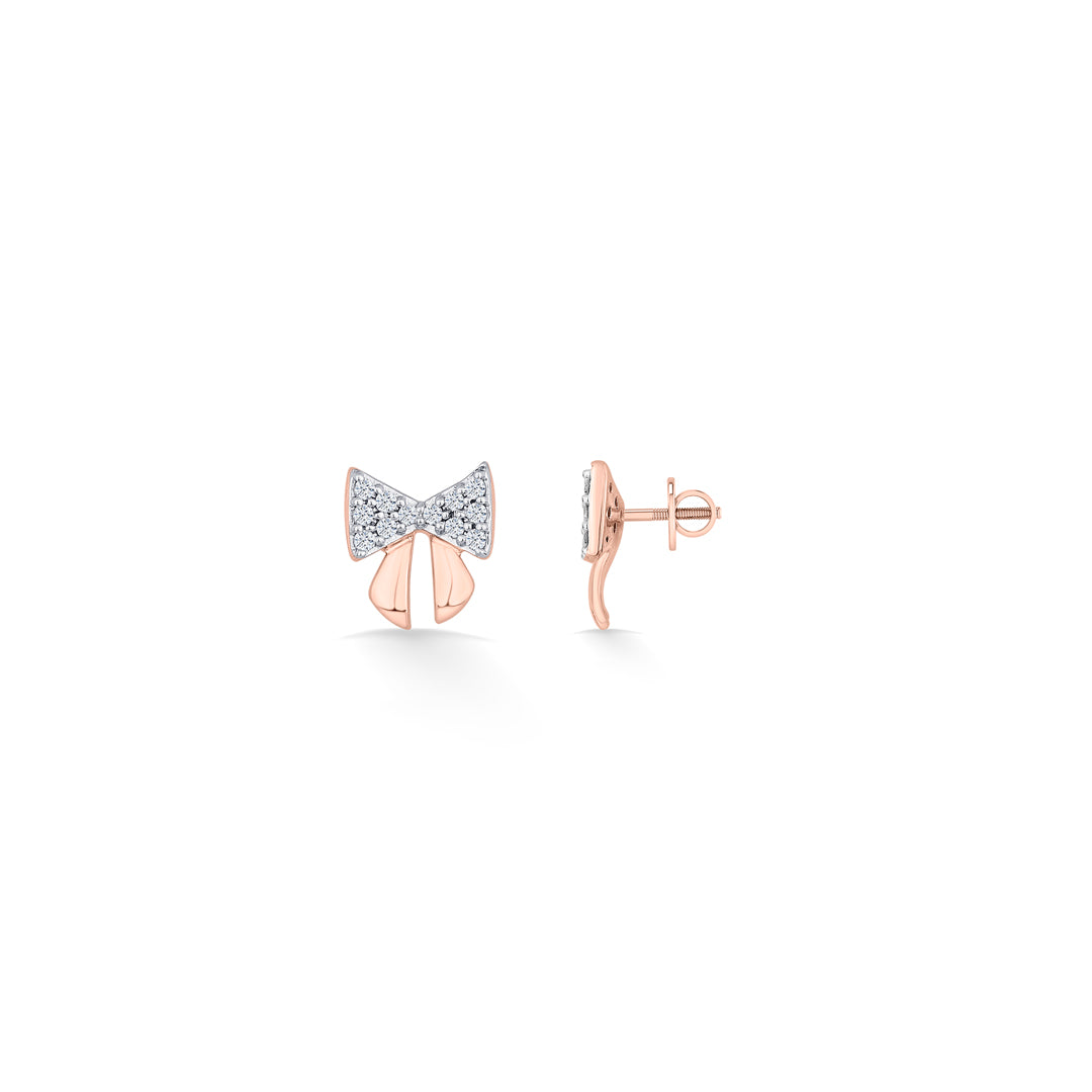 Evening Bow Diamond & Gold Stud Earrings for Women
