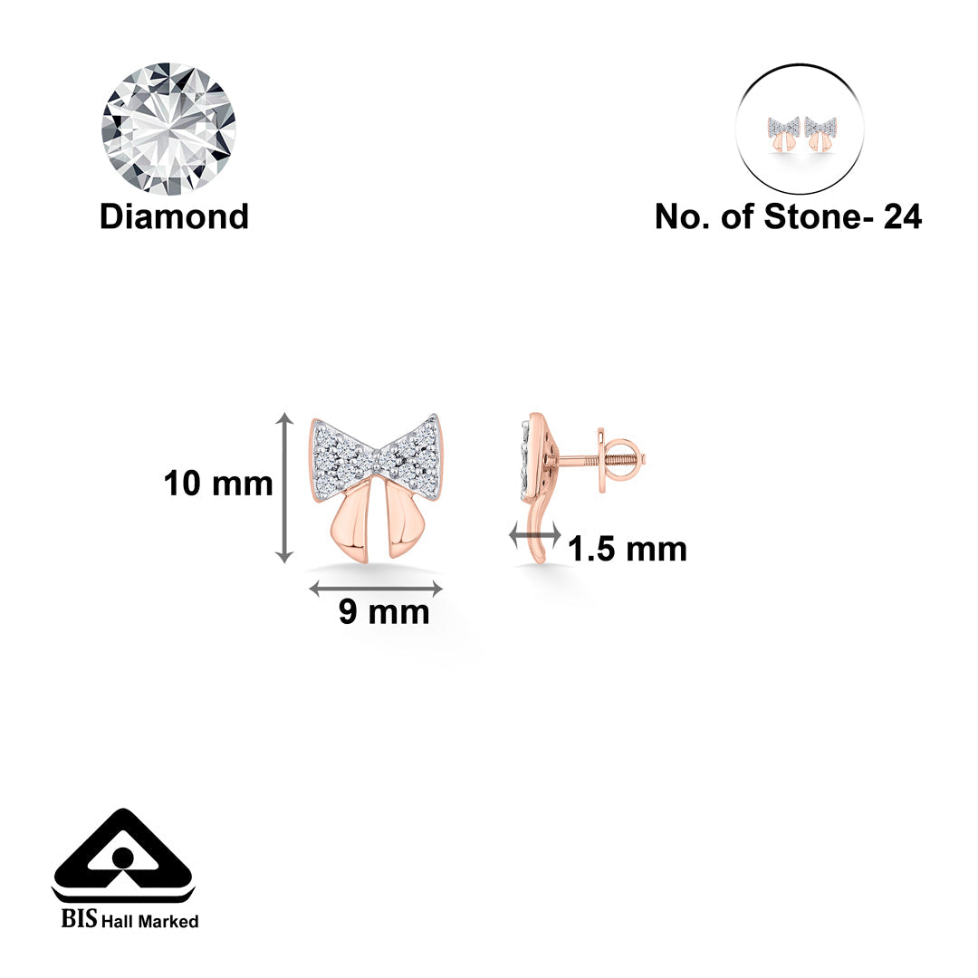 Evening Bow Diamond & Gold Stud Earrings for Women