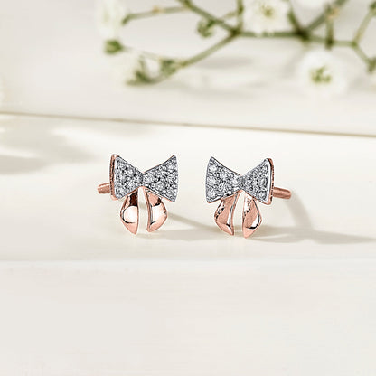 Evening Bow Diamond & Gold Stud Earrings for Women