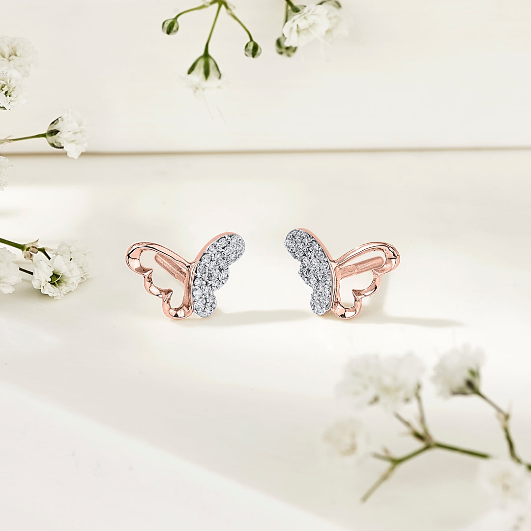 Winglet Gleam Diamond & Gold Stud Earrings for Women
