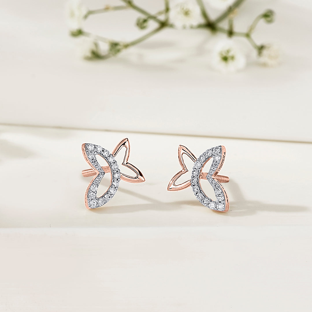 Whisper Wings Diamond & Gold Stud Earrings for Women