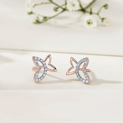 Whisper Wings Diamond & Gold Stud Earrings for Women
