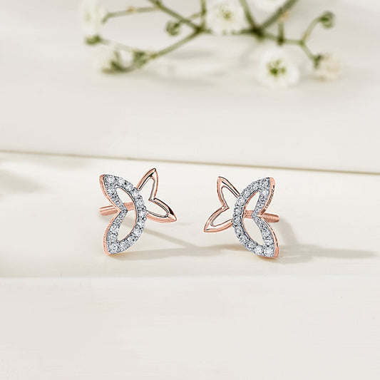 Whisper Wings Diamond & Gold Stud Earrings for Women