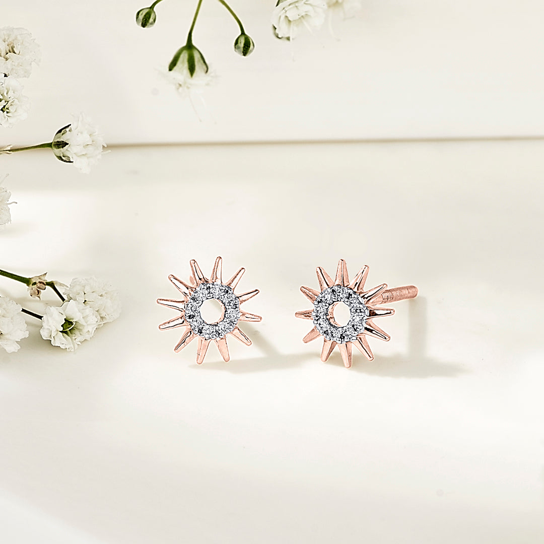 Sunrise Glow Diamond & Gold Stud Earrings for Women