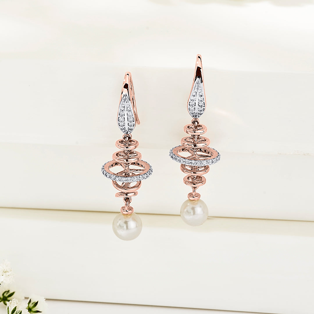 Pearl Halo Diamond & Gold Drops & Danglers Earrings for Women