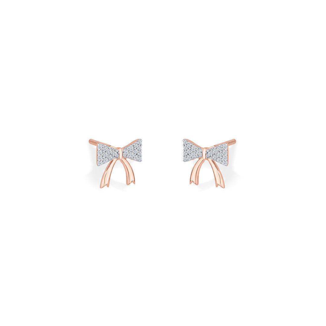 Belle Ribbon Diamond & Gold Stud Earrings for Women