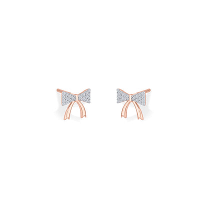 Belle Ribbon Diamond & Gold Stud Earrings for Women
