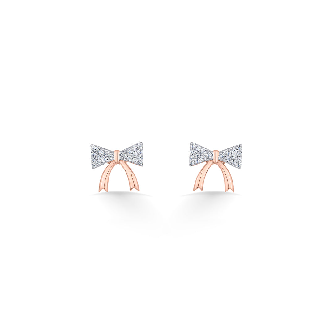 Belle Ribbon Diamond & Gold Stud Earrings for Women
