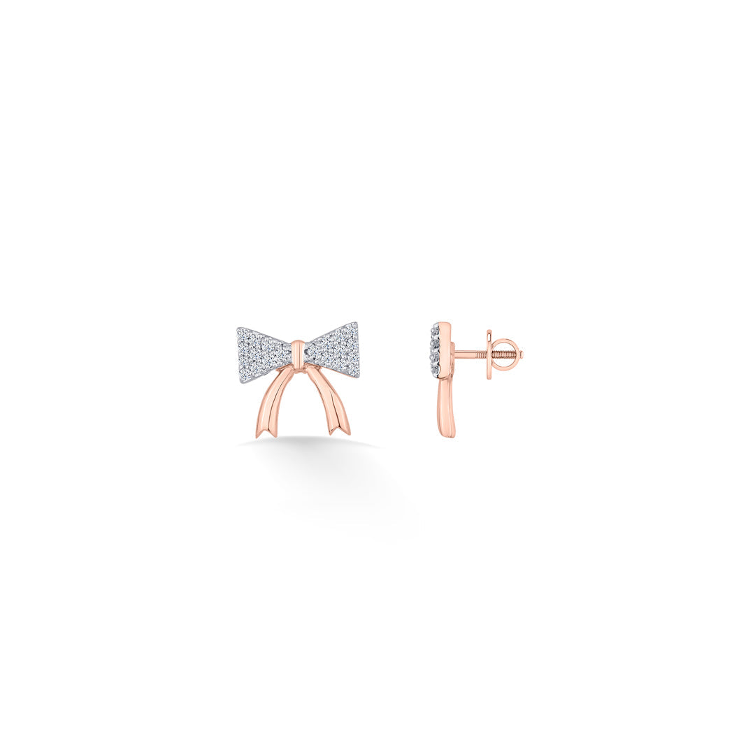 Belle Ribbon Diamond & Gold Stud Earrings for Women