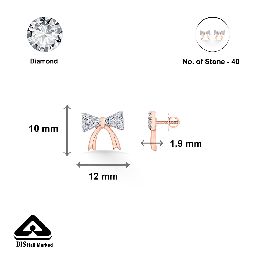 Belle Ribbon Diamond & Gold Stud Earrings for Women