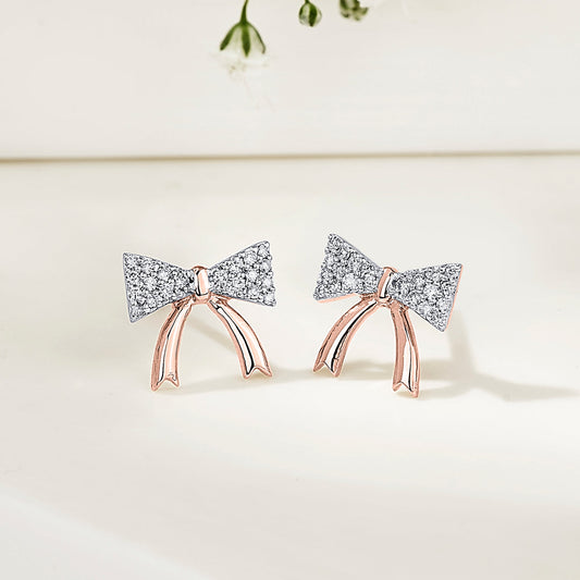 Belle Ribbon Diamond & Gold Stud Earrings for Women