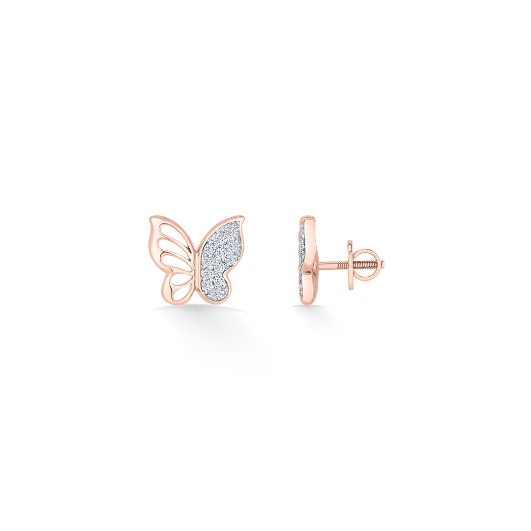 Feather Flight Diamond & Gold Stud Earrings for Women