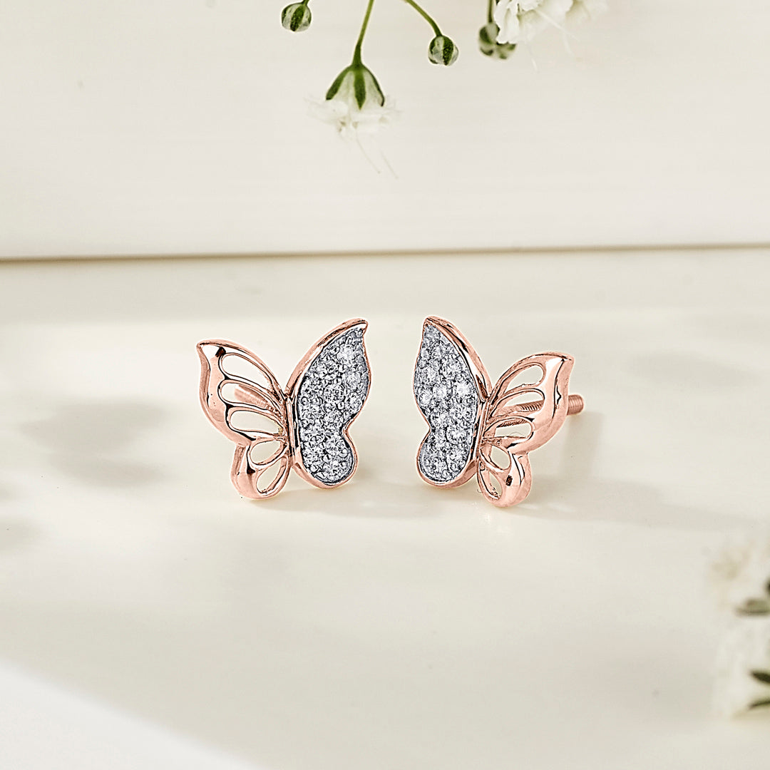 Feather Flight Diamond & Gold Stud Earrings for Women
