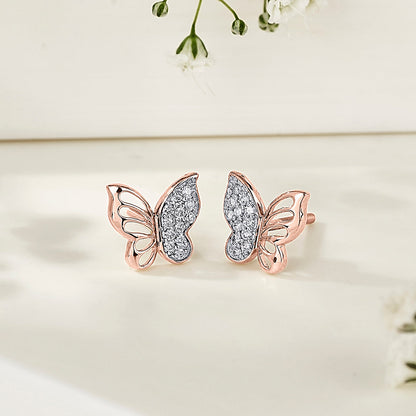 Feather Flight Diamond & Gold Stud Earrings for Women